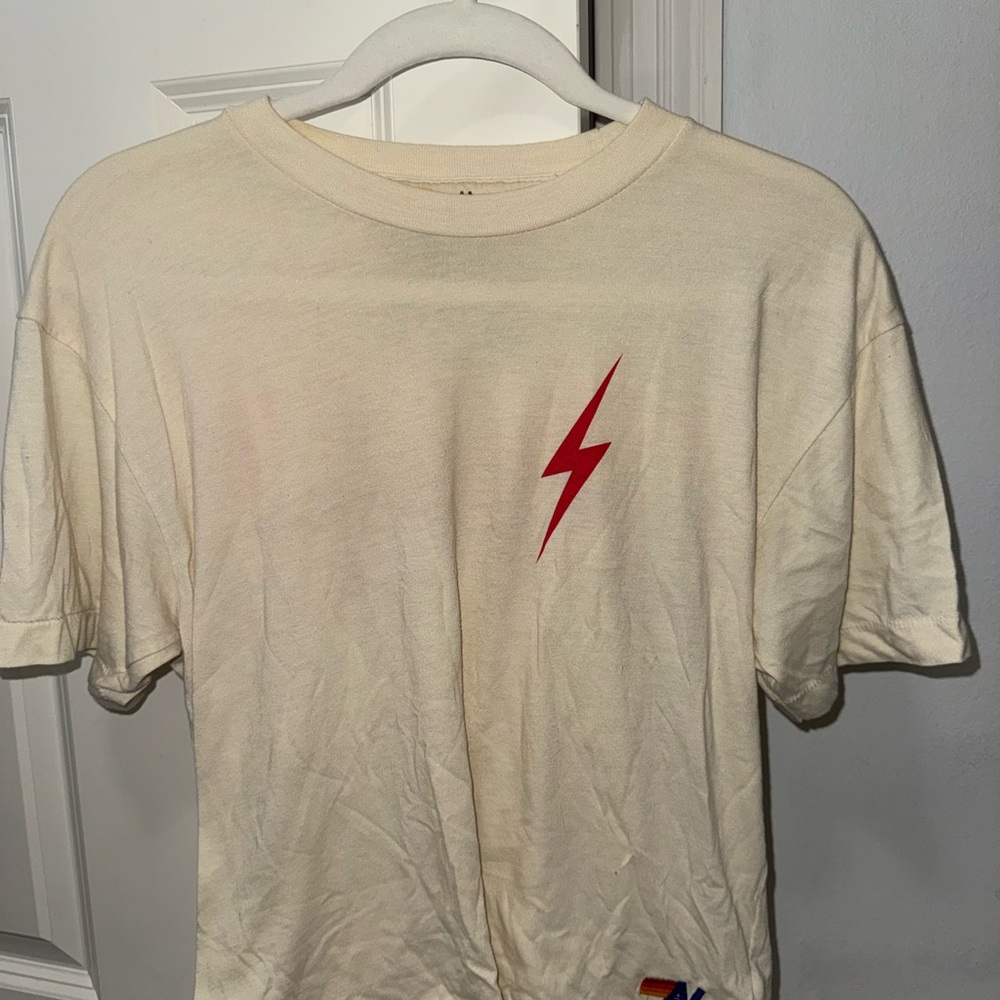 Aviator Nation Cream Tee with Yellow and Orange Logo